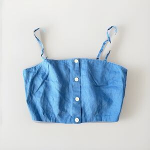 Outerknown Linen Button Up Crop Tank Top Size Large NWT Blue Coastal Sustain